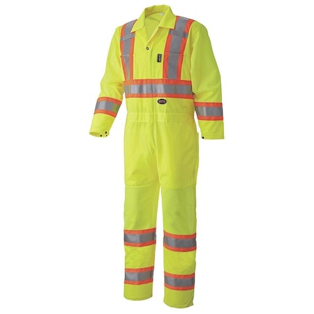 Pioneer Traffic Coverall, Polyester, Polyester Knit, Hi-Vis Yellow, 3XL V1070160U-3XL